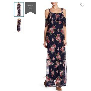 Nina Leonard Cold Shoulder Floral Maxi Dress